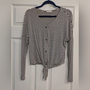 Pinc Navy and Cream Striped Tie-Front Long Sleeve Top